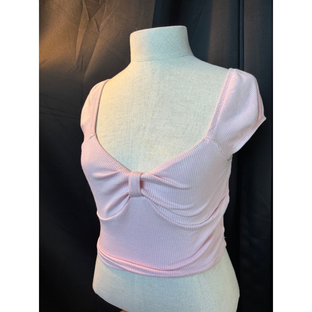 SHEIN‎ Pink Ribbed Knot Front Sweetheart Neck Crop Top Small